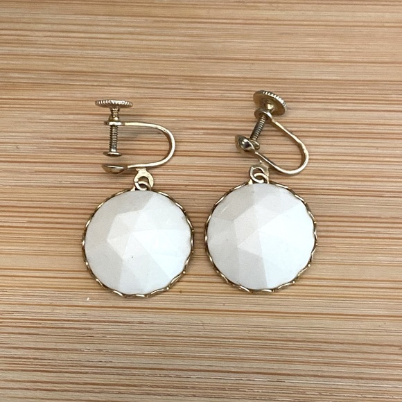 Vintage Gold and White Clip-on (or Pierced ears) Earrings - Picture 1 of 8